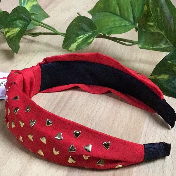 Anthro Gold Heart Studded Red Headband - Picture 10 of 16
